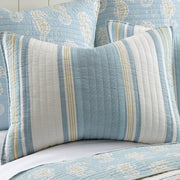 Blue Maui Quilt Set, King/Cal King Quilt + Two King Pillow Shams, Striped Coastal Design In Light Blue, Cream and Tan, Quilt Size (106 x 92), Pillow Sham Size (36 x 20), Reversible, Cotton