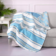 Blue Maui Quilt Set, King/Cal King Quilt + Two King Pillow Shams, Striped Coastal Design In Light Blue, Cream and Tan, Quilt Size (106 x 92), Pillow Sham Size (36 x 20), Reversible, Cotton