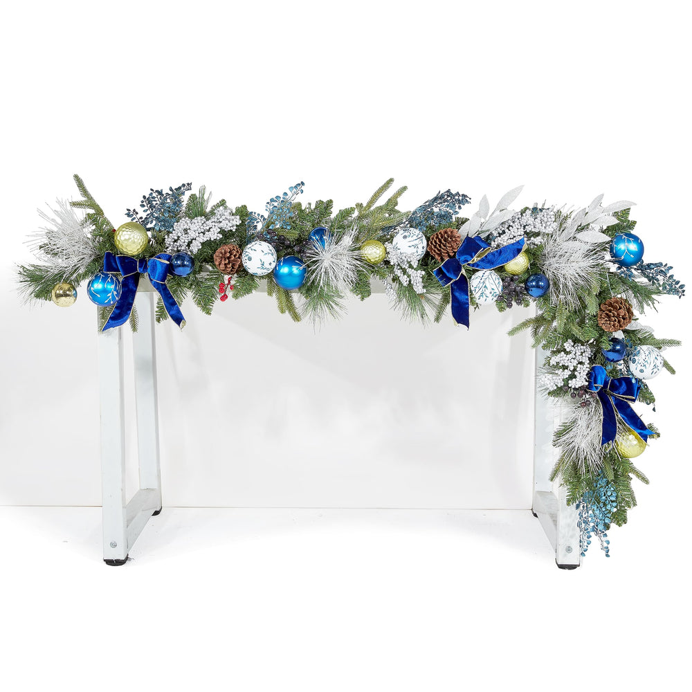 Pre-lit 6 Feet/72 Inch Christmas Garland, Blue & White Lighted Garland with 50 LED Lights for Indoor Outdoor Xmas Decor Holiday Decorations, Battery Operated (Batteries NOT Included)