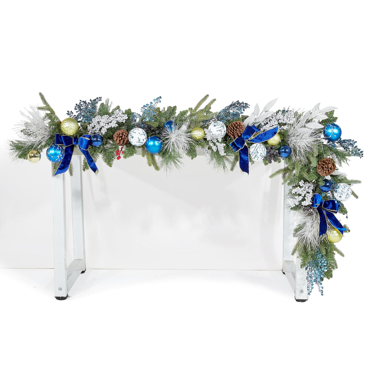 Pre-lit 6 Feet/72 Inch Christmas Garland, Blue & White Lighted Garland with 50 LED Lights for Indoor Outdoor Xmas Decor Holiday Decorations, Battery Operated (Batteries NOT Included)