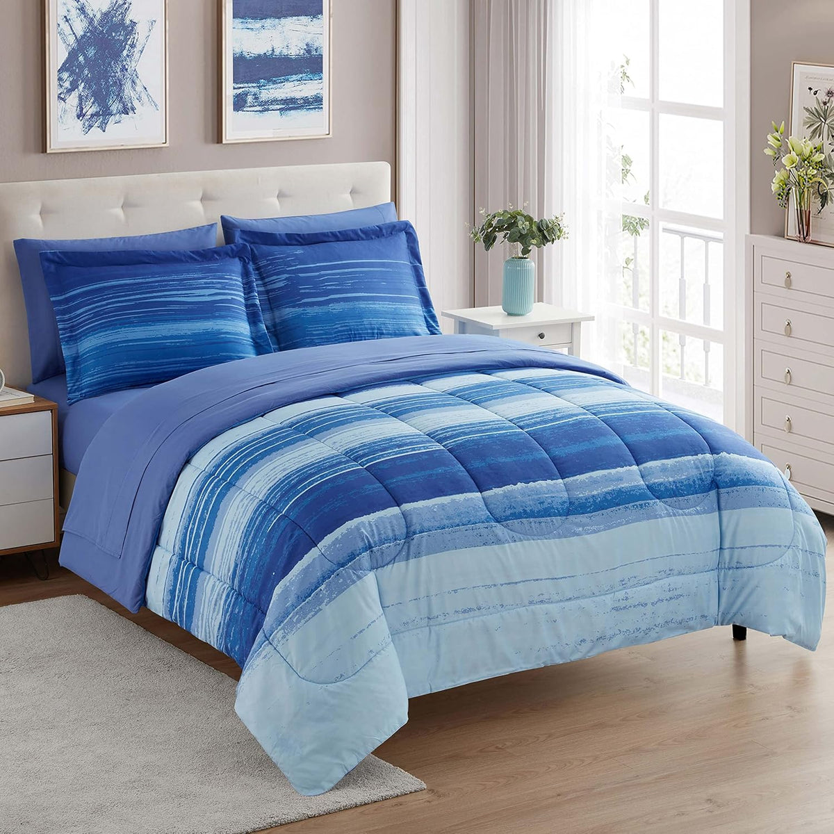 7 Piece Comforter Set Bag Solid Color All Season Soft Down Alternative Blanket & Luxurious Microfiber Bed Sheets, Siena, Twin (Pack of 4, 28 Count Total)