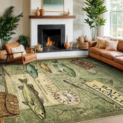 Rugs 8x10 Rustic Cabin Area Rugs for Living Room Bedroom, Washable Low Pile Non-Slip Rubber Backing, Vintage Style Carpet Green