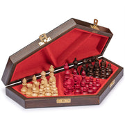 Three-Player Wooden Chess Set, 12 in 3-player hexagonal chess set, hornbeam chessmen, pyrography board, 12.7 x 0.9 x 10.9 in when open