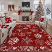 Christmas Floral Area Rug 8x10 Red Washable Non Slip Living Room
