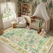 8x10 Washable Rug for Living Room Green Animal Print Large Bedroom Rugs Non Slip Forest Nursery Girls Room Throw Carpet Stain Resistant Whimsical Safari Area Rugs for Home Office, Sage Green