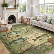 Rugs 8x10 Rustic Cabin Area Rugs for Living Room Bedroom, Washable Low Pile Non-Slip Rubber Backing, Vintage Style Carpet Green