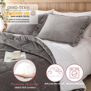 Ultra Soft Sherpa Comforter Set Full Queen, Fall Winter All Season Down Alternative Bedding Sets Grey 3 Piece (1 Comforter and 2 Pillow Shams)