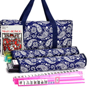American Mahjong Set with Blue Paisley Carrying Bag 166 Premium White Tiles Complete Game Set includes 166 White Tiles with Engraved Characters plus 4 All in One Color Rack Pushers (Ma Jong, Mah-Jongg)