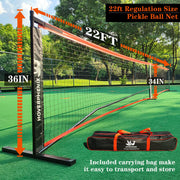 Portable Pickleball Net Set, 22FT Pickle Ball Net with Paddle Set of 4 Regulation Size Net, Weather Resistant Steel Frame, Outdoor Pickleballs and Carry Bag, Easy Setup for Driveway, Backyard