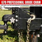 Towing Safety Chain for Trailers and RVs - 3/8 Inches x 84 Inches with 2 Safety Slip Hooks for Secure Attachment, 26,000 lbs Break Strength, Grade 70, Class 5 Rating