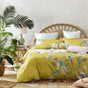 Exotic Modern Floral Print Bedding Birds Flowers Dusty Grey Design 100% Cotton Duvet Cover 3pc Set Hibiscus Blossom Branches in Muted Gray Blue (Super King, Egret White)