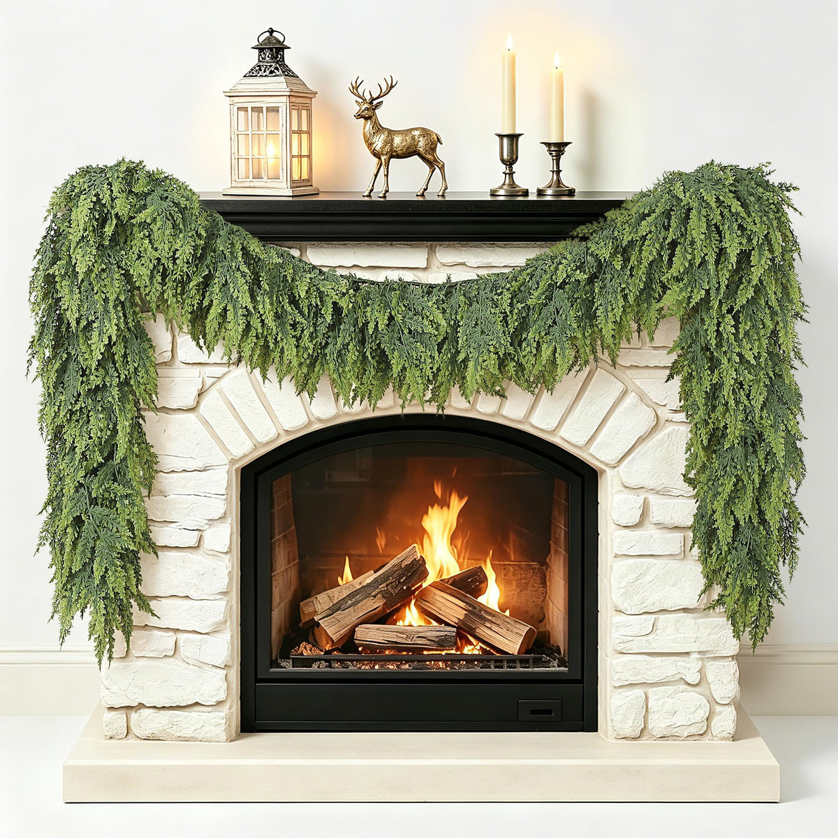 Christmas Garland Real Touch Cedar Garland with Upgrade Large Cedar Branches 9 ft Lush Realistic Faux Pine Garlands for Mantle, Table, Stairs, Doorframe, Fireplace Indoor Outdoor Holiday Decorations