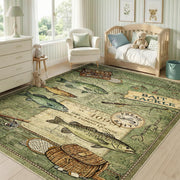 Rugs 8x10 Rustic Cabin Area Rugs for Living Room Bedroom, Washable Low Pile Non-Slip Rubber Backing, Vintage Style Carpet Green