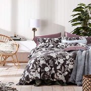Exotic Modern Floral Print Bedding Birds Flowers Dusty Grey Design 100% Cotton Duvet Cover 3pc Set Hibiscus Blossom Branches in Muted Gray Blue (Super King, Egret White)