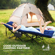 Folding Camping Cot for Adults, 28in Wide with Mattress, Navy Heavy-duty 1200D Oxford Cot with Removable Mattress and Carry Bag, Portable Design for Camping, Travel, Guests and Hiking