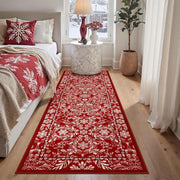 Christmas Floral Area Rug 8x10 Red Washable Non Slip Living Room
