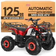 125cc ATV - Gas Quad, Automatic-Reverse, Spider Red, 3125XR8-U2