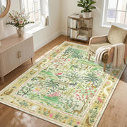 8x10 Washable Rug for Living Room Green Animal Print Large Bedroom Rugs Non Slip Forest Nursery Girls Room Throw Carpet Stain Resistant Whimsical Safari Area Rugs for Home Office, Sage Green