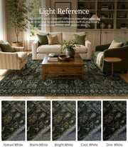 Washable Olive Green 8x10 Area Rugs for Living Room, Dark Vintage Rug for Bedroom Non Slip Distressed, Large Soft Boho Floral Carpet for Playroom Dining Room Home Office Decor
