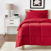 7 Piece Comforter Set Bag Solid Color All Season Soft Down Alternative Blanket & Luxurious Microfiber Bed Sheets, Red, Twin (Pack of 4, 28 Count Total)