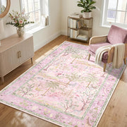 8x10 Washable Rug for Living Room Green Animal Print Large Bedroom Rugs Non Slip Forest Nursery Girls Room Throw Carpet Stain Resistant Whimsical Safari Area Rugs for Home Office, Sage Green