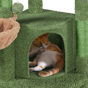 42in Green Cactus Cat Tree Tower with Scratching Posts and Condo Moppy Fabric Cover, Hammock for Indoor Small Kittens and Elder Cats, While the Slim 17in Base Blends into Corners and Decor