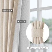 100" Wx84 L Taupe Full Blackout Curtains for Sliding Door, Thermal Insulated Drapery for Living Room Bedroom Windows Patio Door, Modern Chenille Grommet Curtains with Tieback 1 Panel