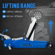 2.5 Ton Low Profile Floor Jack, 5,000 Lb Hydraulic Car Jack LOW PROFILE LIFTING: 3.35"-14.57" lift range fits cars, sedans, coupes and SUVs for easy access during maintenance