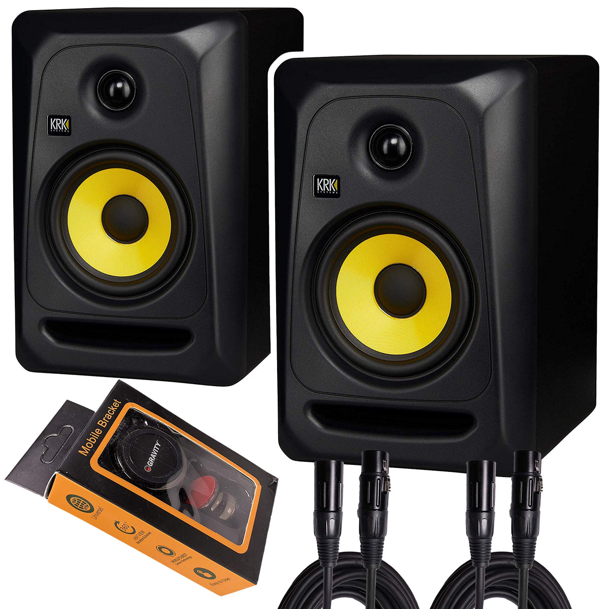 Classic 5 Professional Bi-Amp 5" Powered Studio Monitor (2 Speakers) Pair + Pair of XLR Cable + Gravity Phone Holder