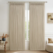 Extra Wide 70 Inch Blackout Curtains 90 Inches Long for Dining Room 2 Panels Set, Memory Trained Pinch Pleated Thermal Sound Dampening Double Layer Linen Blend Ivory Windows Drapes 70x90 Length
