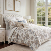 Selesta Blush Quilt Set - King Quilt and Two King Shams - Floral - Blush Taupe Grey - Quilt (106x92in.) and Shams (20x36in.) - Reversible - Cotton