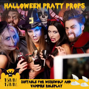 8 Pairs Vampire Teeth for Cosplay, 13/15/17/19mm Fake Fangs with 1 Tube Solid Adhesive for Halloween Props, Anime Party Dress Up Costume Masquerade Accessory Gift for Christmas Party