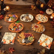 72pcs Halloween Pumpkin Tableware Set, Disposable Black Orange Paper Dessert Plate with Forks and Napkins for Halloween Party Supplies, Serves 24