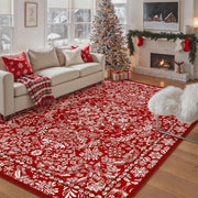 Christmas Floral Area Rug 8x10 Red Washable Non Slip Living Room