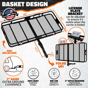 60"x24"x6" Heavy Duty Steel Folding Trailer Hitch Cargo Carrier