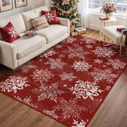 Christmas Floral Area Rug 8x10 Red Washable Non Slip Living Room