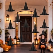 DAKIMOE 12 PCS Halloween Witch Hats, Black Hanging Witches Hat, Witch Costume Accessories Witches Hat with Nylon Cord Wizard Hats Indoor Outdoor Party Halloween Decorations