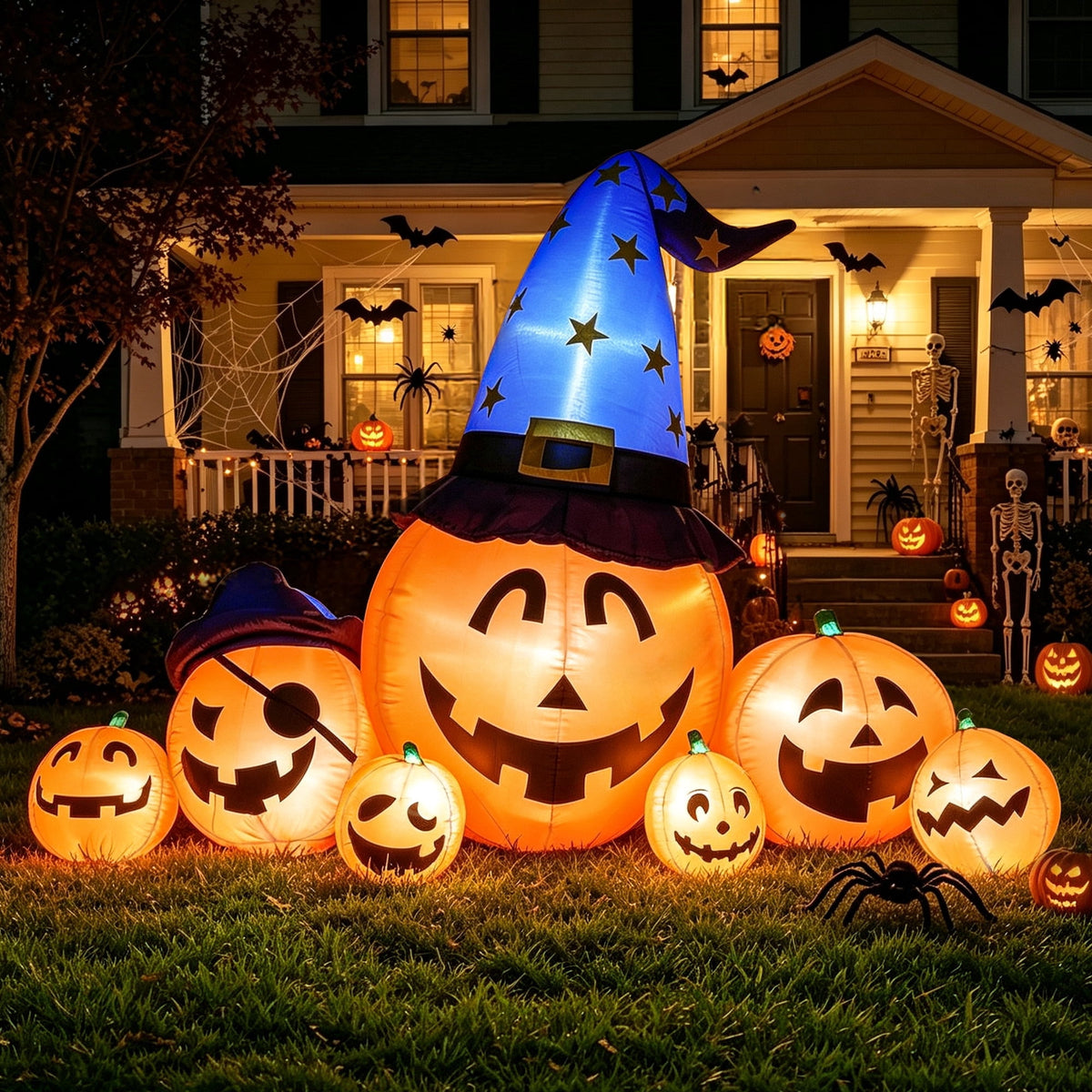Goosiay 8.7ft Long Halloween Inflatable Pumpkin Decoration with Built-in LED Lights, Large Outdoor Blow-Up Yard Decor for Lawn, Garden, Porch, Haunted House and Halloween Party