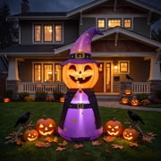 MAGOTAN 5 FT Halloween Inflatables Pumpkin Witch Outdoor Decorations Pumpkin Witch Halloween Inflatable Blow Up Halloween Pumpkin Decoration Build-in LED Lights