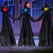 Joyfy 3 Pack Witches Halloween Decorations Outdoor, 51" Sound Activated Light Up Flying Witch Stakes with Color Changing Face and Creepy Sound, Life Size Halloween Props for Lawn Grave Party