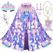 MUSICOZY Girls Princess Dress Up Toys,Baby Princess Dress Up Clothes Rainbow Mermaid Cape Kit 9 Pcs Gift Set for Little Girls 3 4 5 6 7 8 Years,kids Costume Set Props fot Halloween Christmas