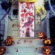 BEIPEGIN Bloody Halloween Door Cover, Fabric Giant Scary Bloody Handprints and Shadowy Figure Window Door Cover for Haunted House Halloween Door Decoration Halloween Party Supplies, 5.9 x 2.