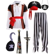 Pirate Costume Kids Pirate Role Play Dress Up Boys Halloween Costume Cosplay Birthday Party 9-10Y(XXL)
