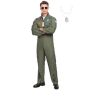 Joyfy Flight Pilot Costume for Adults Pilots Uniform Costume Movie Icon Green Jumpsuit for Men Halloween Party Fancy Dress up Cosplay