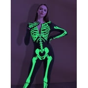 Joyfy Glow in the Dark Skeleton Costume for Adults Women Halloween Dress Up Party Role Playing Cosplay