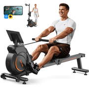 16-Level Magnetic Rowing Machine with Extended Slide Rail, LCD Monitor, Wide Seat, Black, 350 lb Capacity