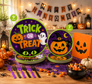 97 Pcs Halloween Party Plates, Pumpkin Party Supplies for 24, Halloween Party Tableware Set for Birthday Parties, Home Decorations and Holiday Celebrations