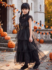 Girls Halloween Costume Fancy Dress with Wig Black for Kids Carnival Party 3-4 Years