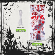BEIPEGIN Bloody Halloween Door Cover, Fabric Giant Scary Bloody Handprints and Shadowy Figure Window Door Cover for Haunted House Halloween Door Decoration Halloween Party Supplies, 5.9 x 2.