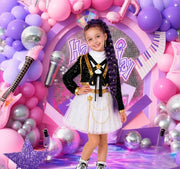 G'irl's Halloween Cosplay Costume, Pop Singer Costume, Sequin Jackets Skirts with Purple Braid for Birthday Party